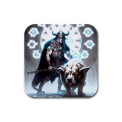 Ai Generated Viking God Fantasy Dog Norse Man Rubber Square Coaster (4 Pack) by danenraven