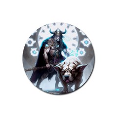 Ai Generated Viking God Fantasy Dog Norse Man Rubber Coaster (round) by danenraven