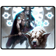 Ai Generated Viking God Fantasy Dog Norse Man One Side Fleece Blanket (medium) by danenraven