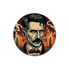 Ai Generated Nikola Tesla Tesla Nikolas Electricity Rubber Round Coaster (4 Pack) by danenraven