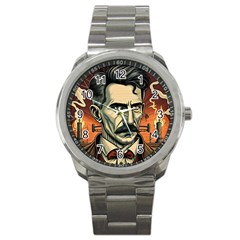 Ai Generated Nikola Tesla Tesla Nikolas Electricity Sport Metal Watch by danenraven