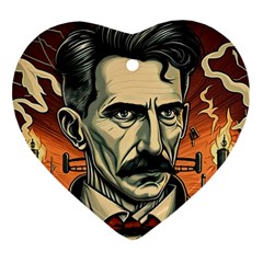Ai Generated Nikola Tesla Tesla Nikolas Electricity Heart Ornament (two Sides) by danenraven