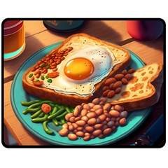 Ai Generated Breakfast Egg Beans Toast Plate One Side Fleece Blanket (medium) by danenraven