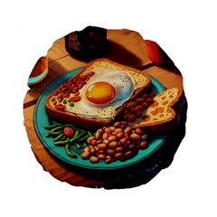 Ai Generated Breakfast Egg Beans Toast Plate Standard 15  Premium Flano Round Cushions by danenraven