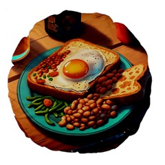 Ai Generated Breakfast Egg Beans Toast Plate Large 18  Premium Flano Round Cushions by danenraven