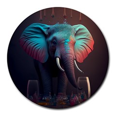 Ai Generated Elephant Tusks Trunk Wildlife Africa Round Mousepad