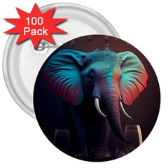 Ai Generated Elephant Tusks Trunk Wildlife Africa 3  Buttons (100 pack) 