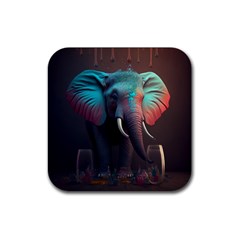 Ai Generated Elephant Tusks Trunk Wildlife Africa Rubber Coaster (Square)