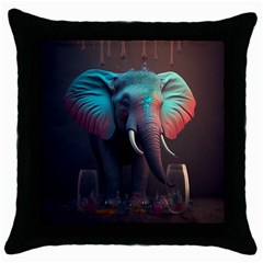 Ai Generated Elephant Tusks Trunk Wildlife Africa Throw Pillow Case (Black)