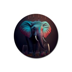 Ai Generated Elephant Tusks Trunk Wildlife Africa Rubber Round Coaster (4 pack)