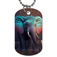 Ai Generated Elephant Tusks Trunk Wildlife Africa Dog Tag (one Side) by danenraven