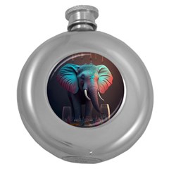 Ai Generated Elephant Tusks Trunk Wildlife Africa Round Hip Flask (5 oz)