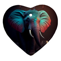 Ai Generated Elephant Tusks Trunk Wildlife Africa Heart Ornament (Two Sides)