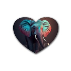 Ai Generated Elephant Tusks Trunk Wildlife Africa Rubber Coaster (Heart)