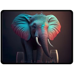 Ai Generated Elephant Tusks Trunk Wildlife Africa One Side Fleece Blanket (Large)