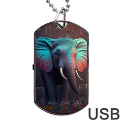 Ai Generated Elephant Tusks Trunk Wildlife Africa Dog Tag USB Flash (One Side)