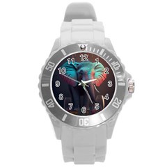 Ai Generated Elephant Tusks Trunk Wildlife Africa Round Plastic Sport Watch (L)