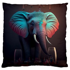 Ai Generated Elephant Tusks Trunk Wildlife Africa Large Cushion Case (One Side)