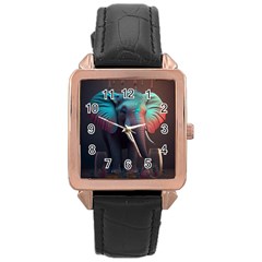 Ai Generated Elephant Tusks Trunk Wildlife Africa Rose Gold Leather Watch 