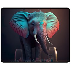 Ai Generated Elephant Tusks Trunk Wildlife Africa Fleece Blanket (Medium)