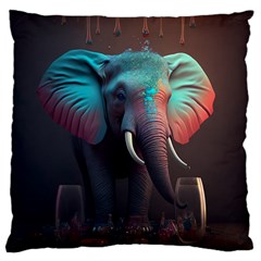 Ai Generated Elephant Tusks Trunk Wildlife Africa Large Premium Plush Fleece Cushion Case (One Side)