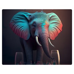 Ai Generated Elephant Tusks Trunk Wildlife Africa Premium Plush Fleece Blanket (Medium)