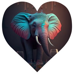 Ai Generated Elephant Tusks Trunk Wildlife Africa Wooden Puzzle Heart