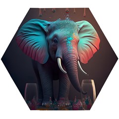 Ai Generated Elephant Tusks Trunk Wildlife Africa Wooden Puzzle Hexagon by danenraven