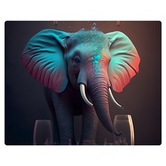 Ai Generated Elephant Tusks Trunk Wildlife Africa One Side Premium Plush Fleece Blanket (Medium)