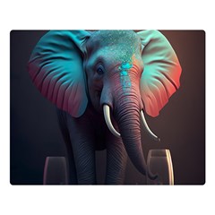 Ai Generated Elephant Tusks Trunk Wildlife Africa One Side Premium Plush Fleece Blanket (Large)