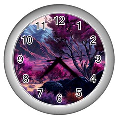 Landscape Landscape Painting Purple Purple Trees Wall Clock (silver) by danenraven