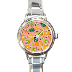 Fruits Tropical Pattern Design Art Round Italian Charm Watch by Ravend