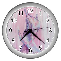 Conceptual Abstract Hand Painting  Wall Clock (silver) by MariDein