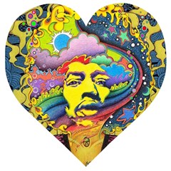 Psychedelic Rock Jimi Hendrix Wooden Puzzle Heart by Jancukart