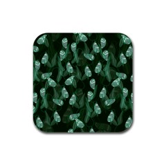 Plants Leaves Flowers Pattern Rubber Square Coaster (4 Pack)