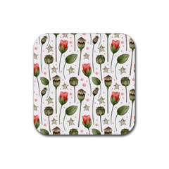 Poppies Red Poppies Red Flowers Rubber Coaster (square) by Ravend