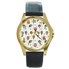 Poppies Red Poppies Red Flowers Round Gold Metal Watch by Ravend