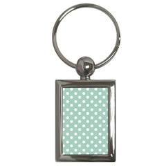 Light Blue And White Polka Dots Key Chain (rectangle) by GardenOfOphir