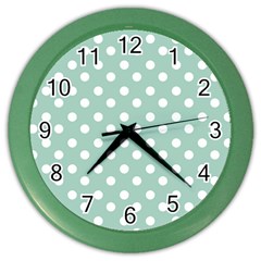 Light Blue And White Polka Dots Color Wall Clock by GardenOfOphir