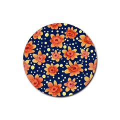 Flowers And Polka Dots Watercolor Rubber Coaster (round) by GardenOfOphir