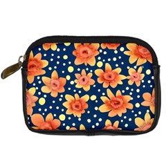 Flowers And Polka Dots Watercolor Digital Camera Leather Case by GardenOfOphir