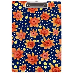 Flowers And Polka Dots Watercolor A4 Acrylic Clipboard by GardenOfOphir