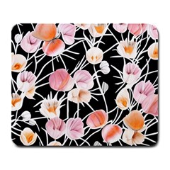 Boho Black Pink Flowers Watercolor Vi Large Mousepad by GardenOfOphir