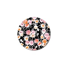 Boho Black Pink Flowers Watercolor Vi Golf Ball Marker (4 Pack) by GardenOfOphir