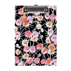 Boho Black Pink Flowers Watercolor Vi A5 Acrylic Clipboard