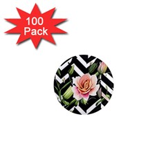 Black Chevron Peach Lilies 1  Mini Magnets (100 Pack)  by GardenOfOphir