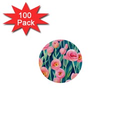 Blush Watercolor Flowers 1  Mini Buttons (100 Pack)  by GardenOfOphir