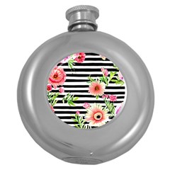 Blooming Watercolor Flowers Round Hip Flask (5 Oz) by GardenOfOphir