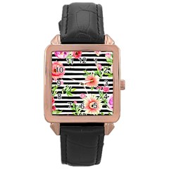 Blooming Watercolor Flowers Rose Gold Leather Watch  by GardenOfOphir