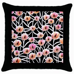 Cheery Watercolor Flowers Throw Pillow Case (black) by GardenOfOphir